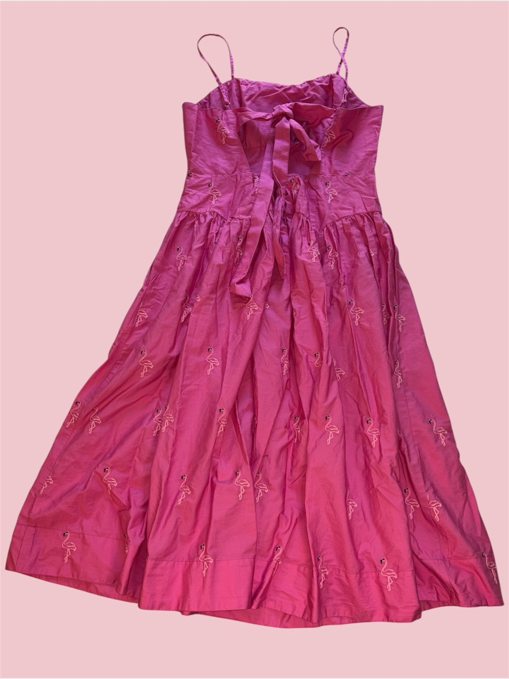 (🎃3 for 12🎃) Free Assembly Pink Midi Sleeveless Dress with Embroidered Flamingos - Picture 2 of 8